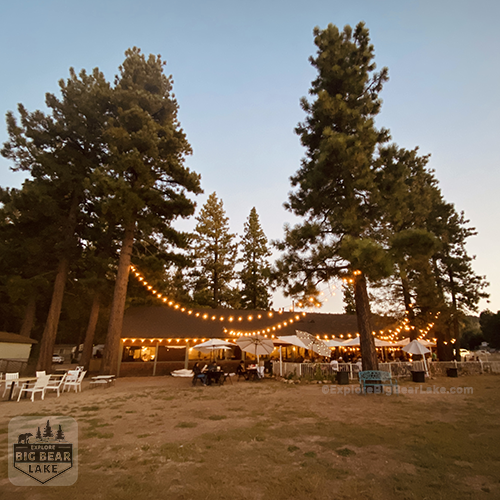 Santana and mavericks lakeside restaurant review_sunset at patio seating_copyright_ExploreBigBearLake_dot_com